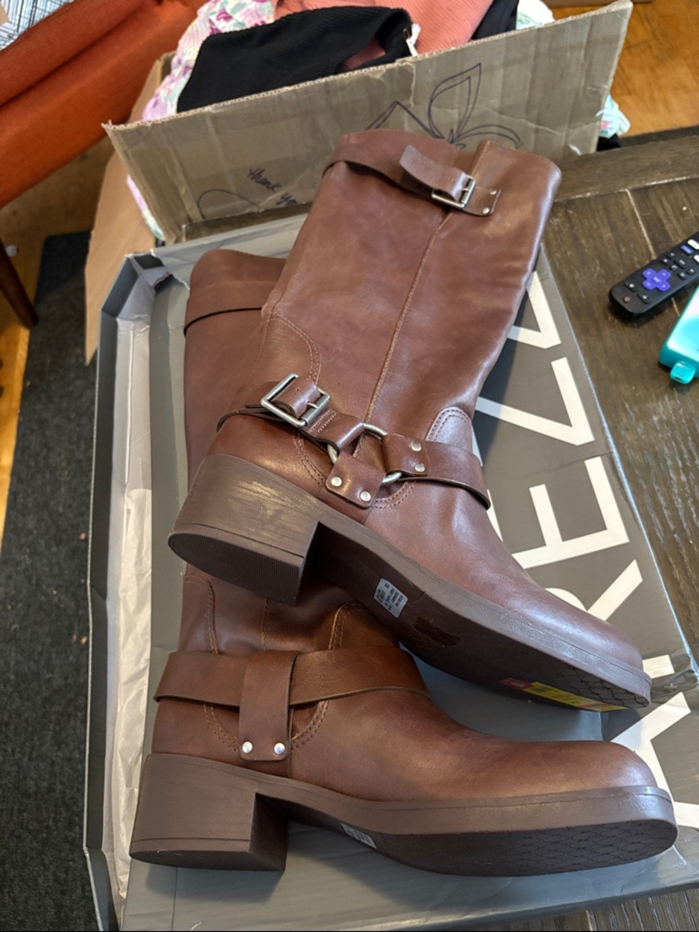 Woman’s moto Brown Leather Riding Boots - Picture 10 of 10